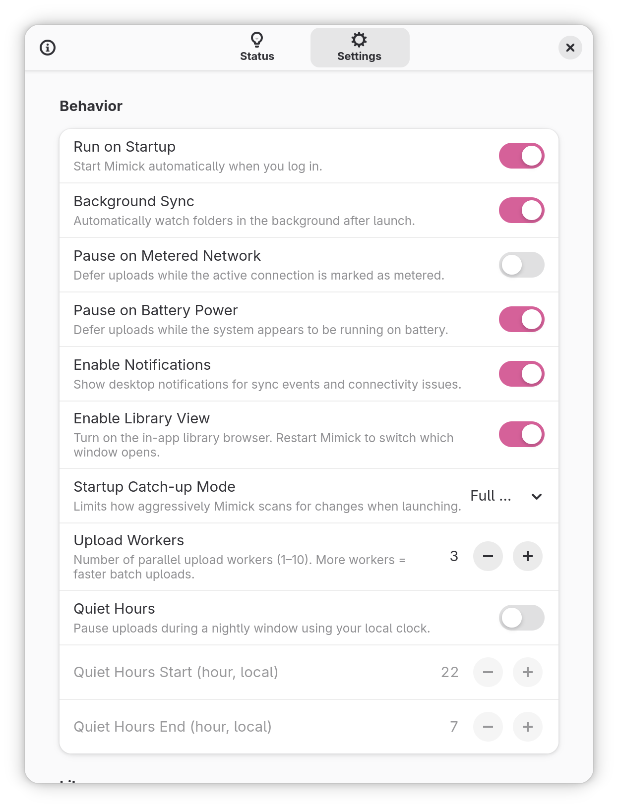 Behaviour Settings